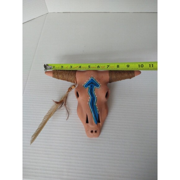 Vintage Terra Cotta Painted Southwestern Native American Steer Skull Wall Decor - Picture 3 of 9